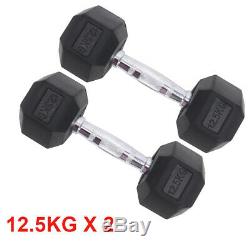 40kg Hexagonal Rubber Weights Set Gym Fitness Exercise Cast Iron Dumbbells 5kg