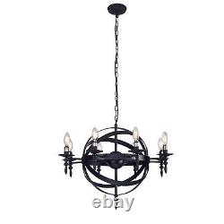 16 Traditional Vintage Black Wide Round 6-Bulbs Cage Chandelier Ceiling Light