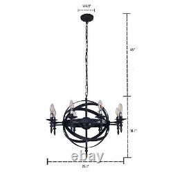 16 Traditional Vintage Black Wide Round 6-Bulbs Cage Chandelier Ceiling Light