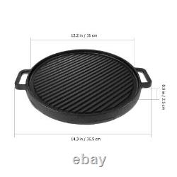 1pc Cast Iron Gill Pan Practical Barbecue Grill Plate Round Steak Frying Pan