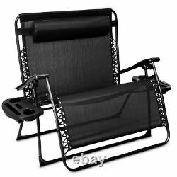 2 Person Love Seat Folding Gravity Sun Lounger Chair Recliner Garden Outdoor