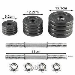 20kg Cast Iron Dumbbell Set 1 Weight Plate 1.5m Barbell Bar Gym Workout Fitness