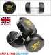 22,5 KG Pair Round Rubber Encased Iron Cast Dumbbells Weights Home Gym Fitness