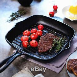 26CM Pre-seasoned Non-Stick Cast Iron Square Grill Pan Skillet Frying Griddle UK
