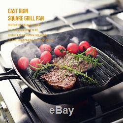 26CM Pre-seasoned Non-Stick Cast Iron Square Grill Pan Skillet Frying Griddle UK