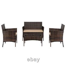 2pcs Arm Chairs 1pc Love Seat & Tempered Glass Coffee Table Rattan Sofa Set Brow