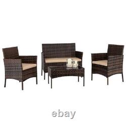 2pcs Arm Chairs 1pc Love Seat & Tempered Glass Coffee Table Rattan Sofa Set Brow