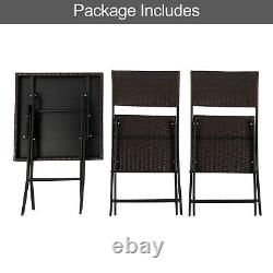 3 PCS Folding Bistro Set Garden Patio Rattan Table & 2 Chairs Set Furniture