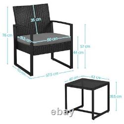 3-Piece Patio Set Rattan Chairs & Table Set with Cushions Balcony/Patio/Bistro