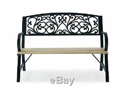 3 Seater Cast Iron Garden Outdoor W Floral Design Back Park Bench Seat Furniture