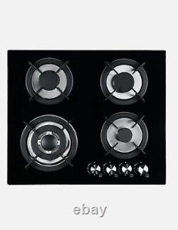 4-Burner Gas Cooktop Glass Hob LPG Stove with Cast Iron Pan Stands 59x51cm