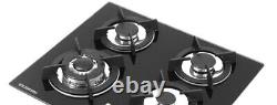 4-Burner Gas Cooktop Glass Hob LPG Stove with Cast Iron Pan Stands 59x51cm