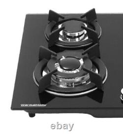 4-Burner Gas Cooktop Glass Hob LPG Stove with Cast Iron Pan Stands 59x51cm