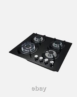 4-Burner Gas Cooktop Glass Hob LPG Stove with Cast Iron Pan Stands 59x51cm