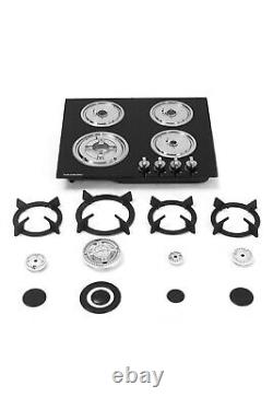 4-Burner Gas Cooktop Glass Hob LPG Stove with Cast Iron Pan Stands 59x51cm