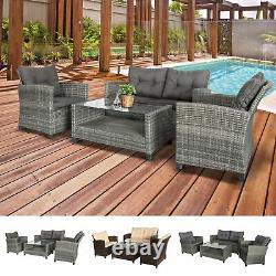 4 PCS Garden Patio Furniture Wicker Chair Set Coffee Table with Cushions
