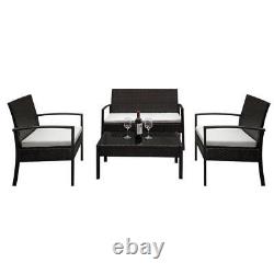4 Pieces Rattan Dining Set Patio Bistro Table Chair Conversation Set with Cushions