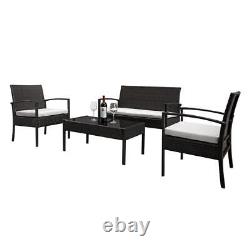 4 Pieces Rattan Dining Set Patio Bistro Table Chair Conversation Set with Cushions