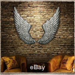 40'' Large Angel Wings Wall Mounted Hanging Antique Silver Iron Art Home Decor