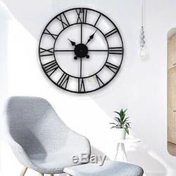 40cm Large Roman Numerals Skeleton Wall Clock Big Giant Open Face Round Metal