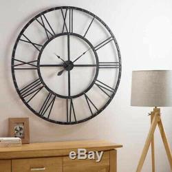 40cm Large Roman Numerals Skeleton Wall Clock Big Giant Open Face Round Metal