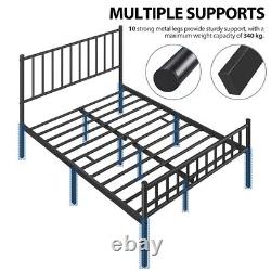 4ft6 Double Metal Bed Frames Slatted Bed Base with Minimalist Headboard
