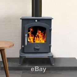5.5KW Small Modern Clean Burn Multi Fuel Wood Log Burner Burning Cast Iron Stove