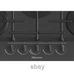 5 Burner Gas Hob In Black, Glass Top / Cast Iron Supports Hisense GG773B