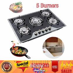 5-Burner Gas Stove Cast Iron Gas Hob Burner Cooker + Stainless Steel Water Tray