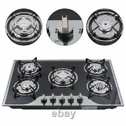5 Burner Gas Stove Cast Iron Gas Hob Burner Cooker & Stainless Steel Water Tray