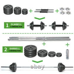 50kg Adjustable Dumbbell And Barbell Set Cast Iron Plates Home Gym Weights