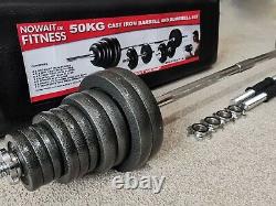 50kg Adjustable Dumbbell And Barbell Set Cast Iron Plates Home Gym Weights