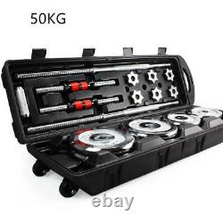 50kg Adjustable Dumbbell Set Chrome Cast Iron Spinlock Gym Weights In Carry Case