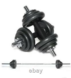 50kg Adjustable Dumbbell and Barbell Set Cast Iron Plates Home Gym Weights