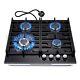 60 cm Gas Hob 4Burners Black Glass Built in Gas Cooktop Cast Iron Support NG/LPG