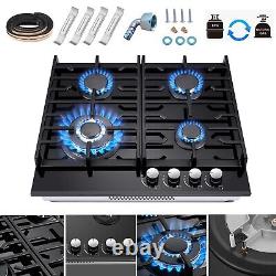 60 cm Gas Hob 4Burners Black Glass Built in Gas Cooktop Cast Iron Support NG/LPG