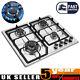 60cm Gas Hob 4 Burner Stainless Steel Built in Gas Cooktop Cast Iron Support LPG