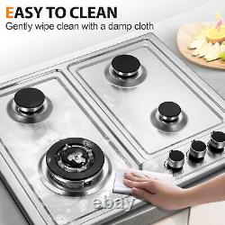 60cm Gas Hob 4 Burner Stainless Steel Built in Gas Cooktop Cast Iron Support LPG