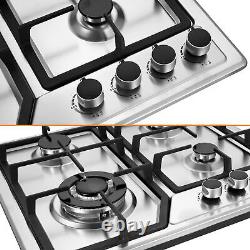 60cm Gas Hob 4 Burner Stainless Steel Built in Gas Cooktop Cast Iron Support LPG