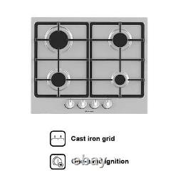 60cm Gas Hob In Stainless Steel, 4 Burners, Cast Iron Supports Hisense GM643XF