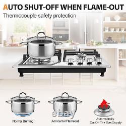 60cm Stainless Steel 4 Burner Gas Hob With Cast Iron Pan Support For LPG Gas