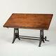 62 L Drafting desk crank table solid wood top iron base industrial design