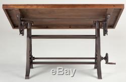 62 L Drafting desk crank table solid wood top iron base industrial design