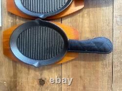 (8) Mr. Bar-B-Q 06108Y Cast Iron Ribbed Fajita Plate Platter Set Barbeque