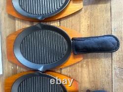 (8) Mr. Bar-B-Q 06108Y Cast Iron Ribbed Fajita Plate Platter Set Barbeque