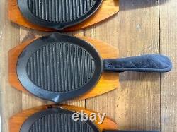 (8) Mr. Bar-B-Q 06108Y Cast Iron Ribbed Fajita Plate Platter Set Barbeque