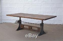 83 L Crank dining table industrial design old teak wood top iron base H duty