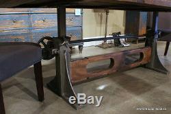 83 L Crank dining table industrial design old teak wood top iron base H duty