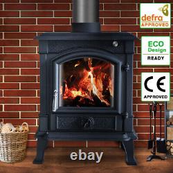 8KW Black Cast Iron Log Burner Wood Burning Stove Fireplace Eco Defra Approved