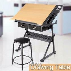 Adjustable Drafting Table Art Craft Drawing Board withStool Architect Desk Stand